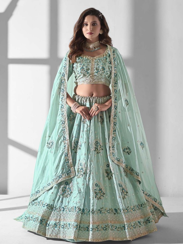 Sky Blue Pure Organza Lehenga Choli